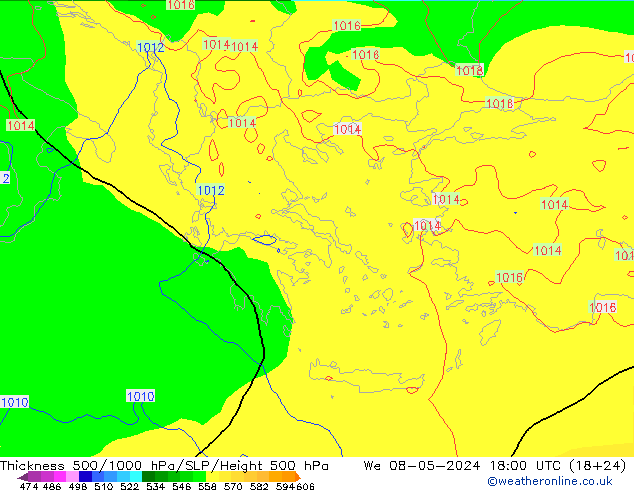 500-1000 hPa Kalınlığı ECMWF Çar 08.05.2024 18 UTC