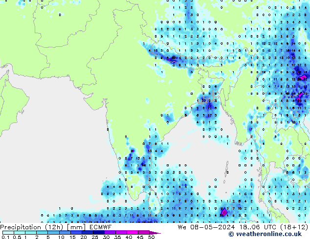 Precipitation (12h) ECMWF We 08.05.2024 06 UTC