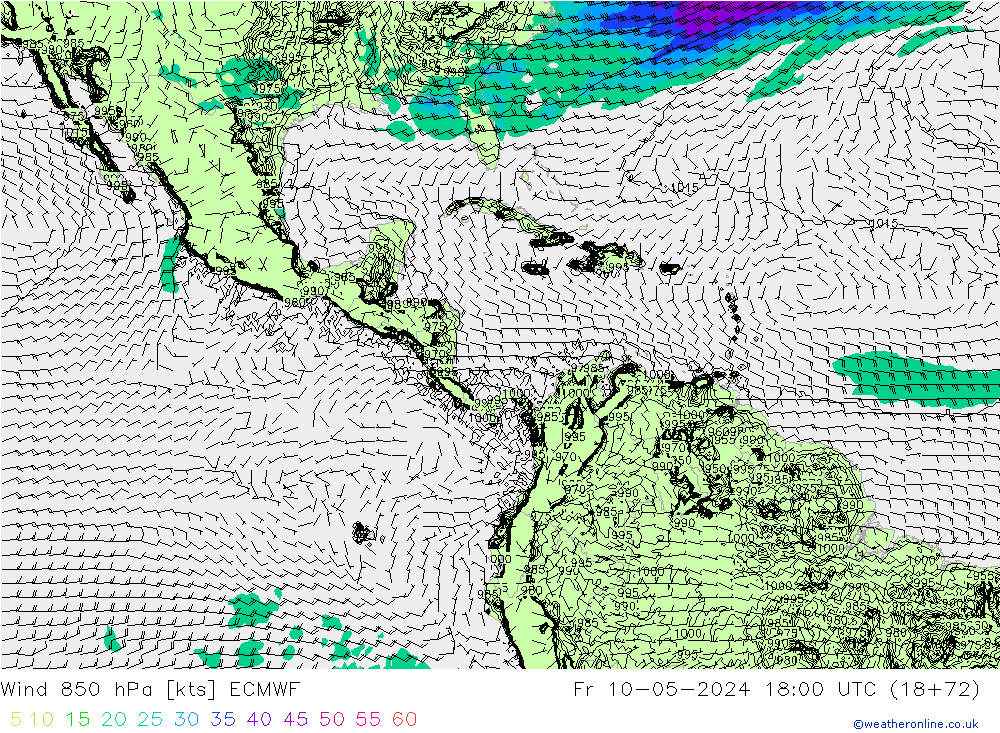 Rüzgar 850 hPa ECMWF Cu 10.05.2024 18 UTC