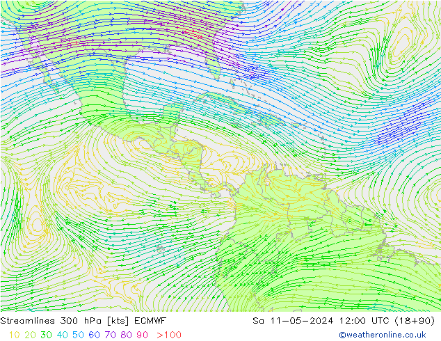 Línea de corriente 300 hPa ECMWF sáb 11.05.2024 12 UTC