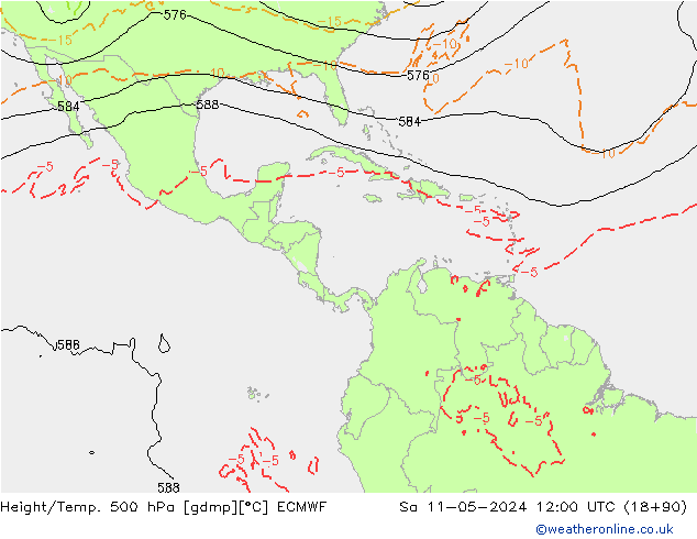 Height/Temp. 500 гПа ECMWF сб 11.05.2024 12 UTC