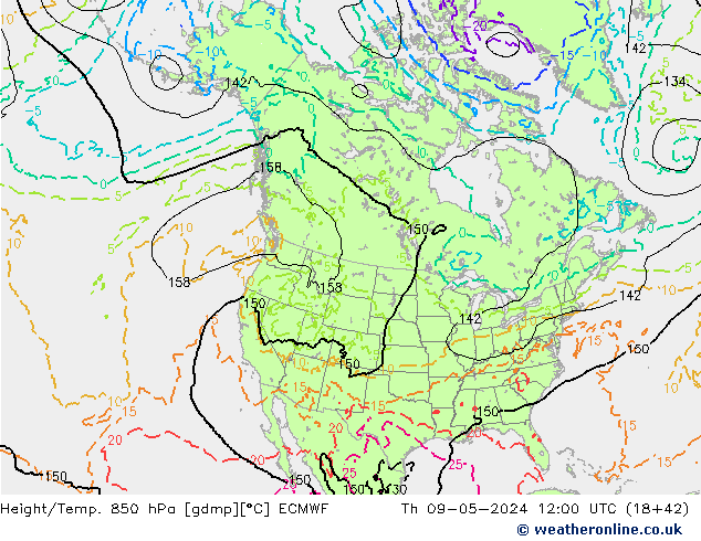 Z500/Rain (+SLP)/Z850 ECMWF gio 09.05.2024 12 UTC