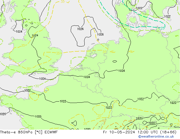 Theta-e 850hPa ECMWF Sex 10.05.2024 12 UTC