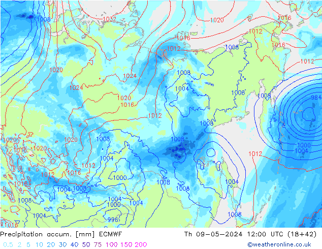 Toplam Yağış ECMWF Per 09.05.2024 12 UTC