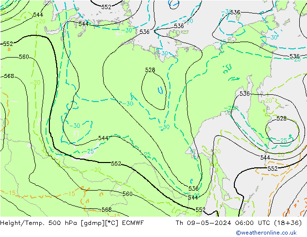 Z500/Rain (+SLP)/Z850 ECMWF Qui 09.05.2024 06 UTC
