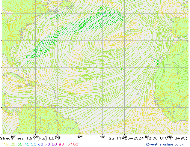 Streamlines 10m ECMWF Sa 11.05.2024 12 UTC