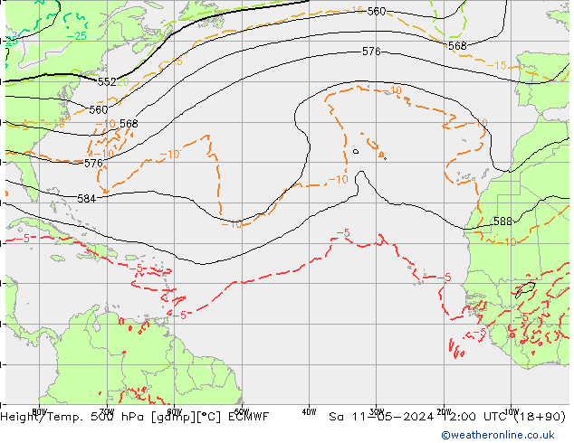Geop./Temp. 500 hPa ECMWF sáb 11.05.2024 12 UTC