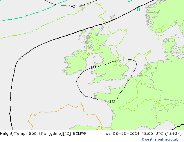 Height/Temp. 850 hPa ECMWF śro. 08.05.2024 18 UTC