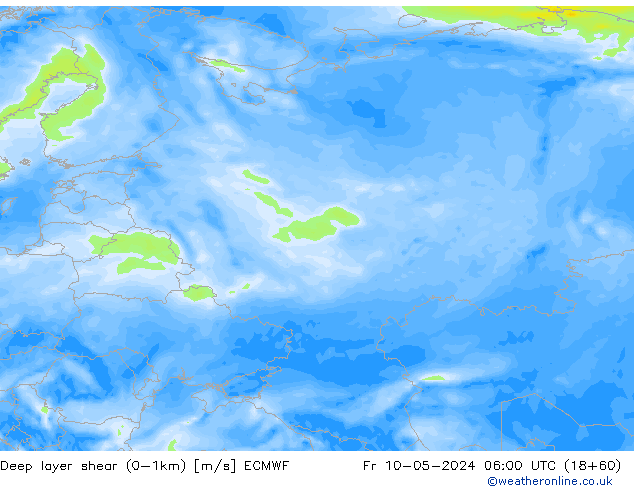 Deep layer shear (0-1km) ECMWF Fr 10.05.2024 06 UTC