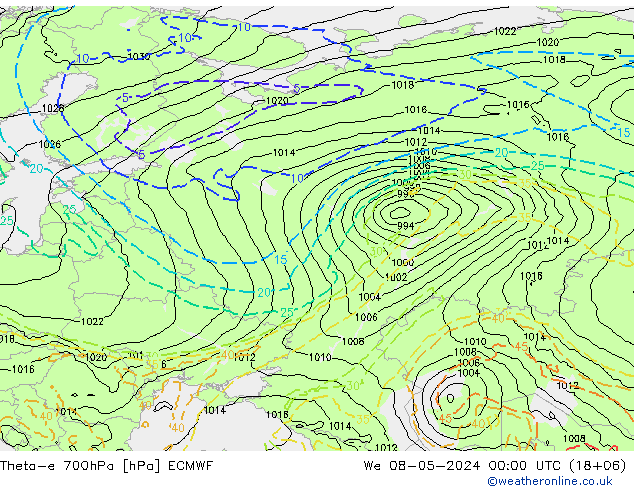 Theta-e 700hPa ECMWF Qua 08.05.2024 00 UTC