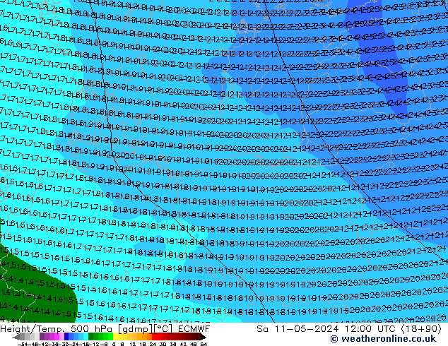 Z500/Rain (+SLP)/Z850 ECMWF сб 11.05.2024 12 UTC