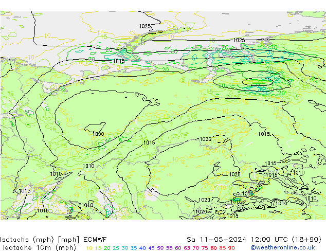 Isotachs (mph) ECMWF sab 11.05.2024 12 UTC