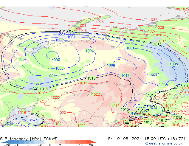 Tendenza di Pressione ECMWF ven 10.05.2024 18 UTC