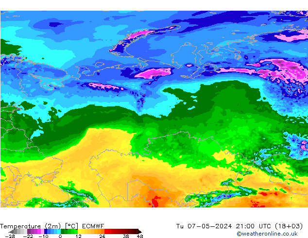 карта температуры ECMWF вт 07.05.2024 21 UTC