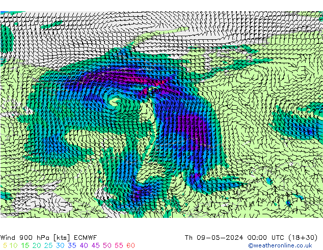 Rüzgar 900 hPa ECMWF Per 09.05.2024 00 UTC