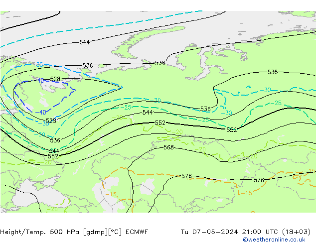 Géop./Temp. 500 hPa ECMWF mar 07.05.2024 21 UTC