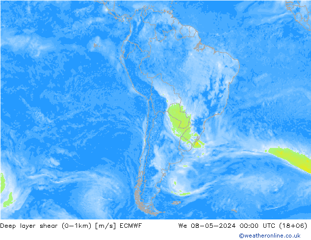 Deep layer shear (0-1km) ECMWF mer 08.05.2024 00 UTC