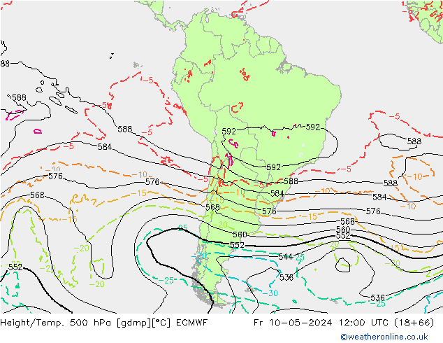 Hoogte/Temp. 500 hPa ECMWF vr 10.05.2024 12 UTC