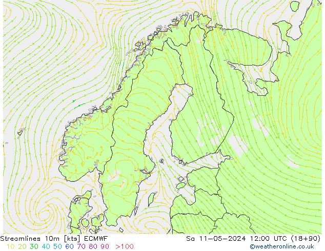 Streamlines 10m ECMWF Sa 11.05.2024 12 UTC