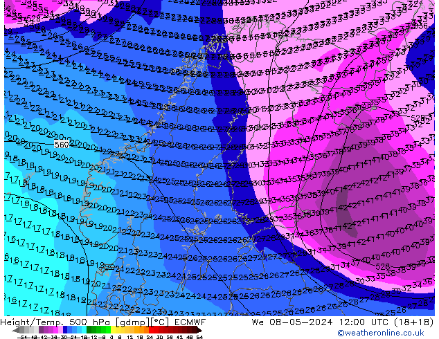 Z500/Rain (+SLP)/Z850 ECMWF We 08.05.2024 12 UTC