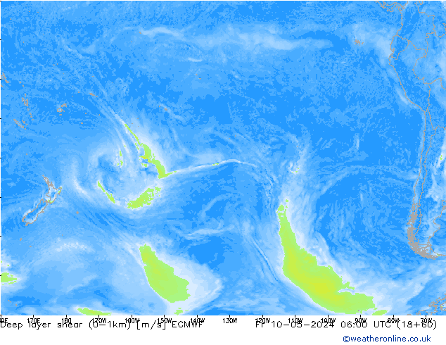 Deep layer shear (0-1km) ECMWF  10.05.2024 06 UTC
