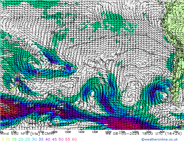 wiatr 950 hPa ECMWF śro. 08.05.2024 18 UTC