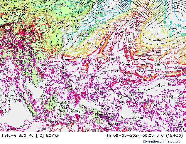 Theta-e 850hPa ECMWF do 09.05.2024 00 UTC