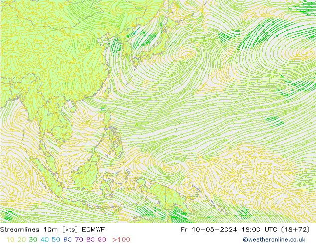 Rüzgar 10m ECMWF Cu 10.05.2024 18 UTC