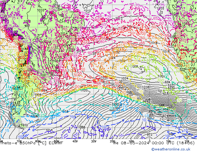 Theta-e 850hPa ECMWF St 08.05.2024 00 UTC