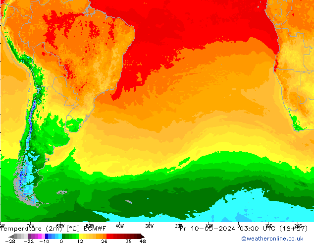 Temperature (2m) ECMWF Fr 10.05.2024 03 UTC