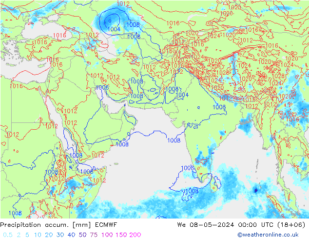 Precipitation accum. ECMWF 星期三 08.05.2024 00 UTC