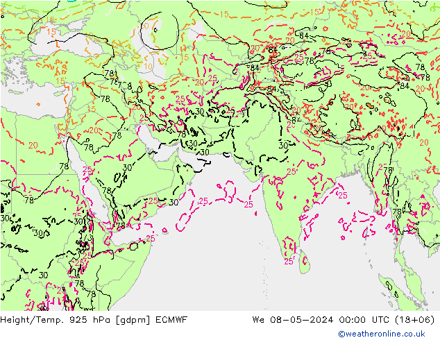 Height/Temp. 925 hPa ECMWF 星期三 08.05.2024 00 UTC
