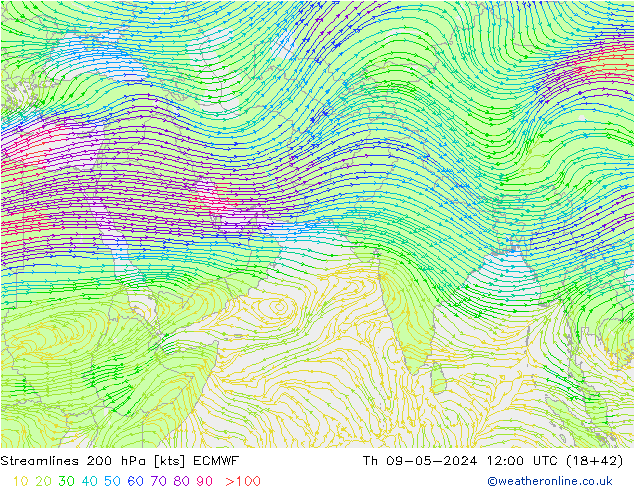 Linha de corrente 200 hPa ECMWF Qui 09.05.2024 12 UTC