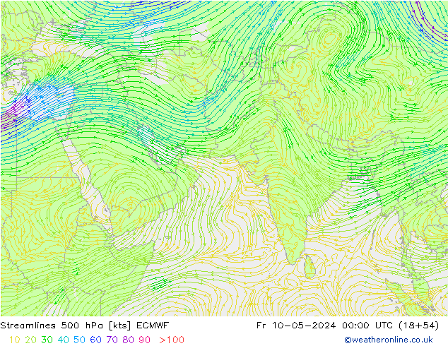 Rüzgar 500 hPa ECMWF Cu 10.05.2024 00 UTC
