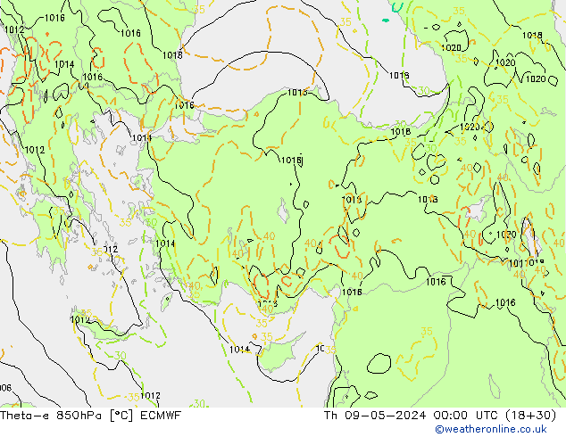 Theta-e 850hPa ECMWF Per 09.05.2024 00 UTC