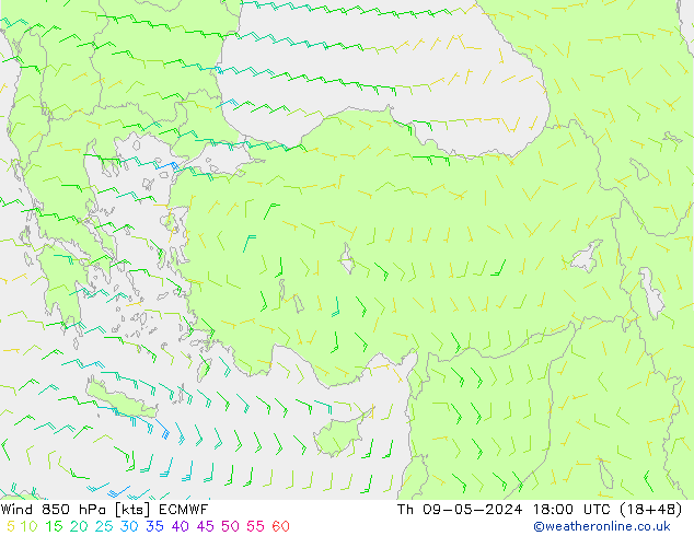 Wind 850 hPa ECMWF do 09.05.2024 18 UTC
