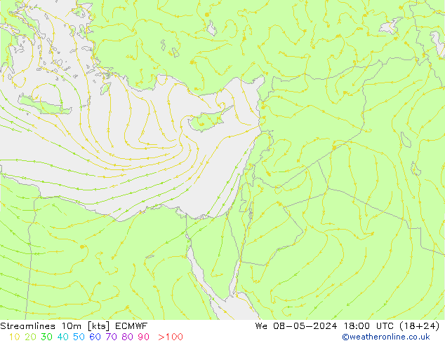 Ligne de courant 10m ECMWF mer 08.05.2024 18 UTC