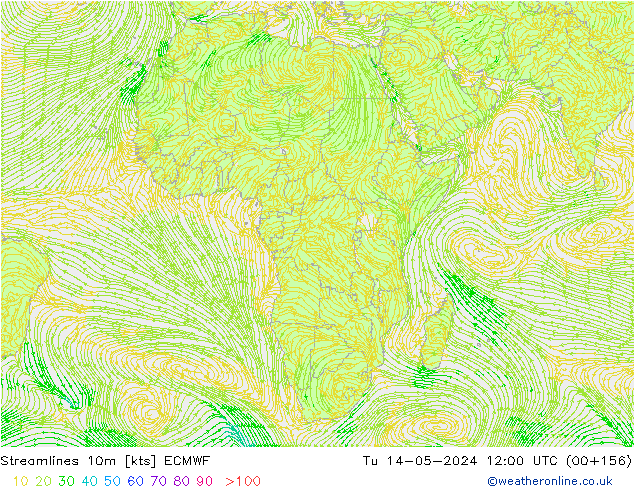Stroomlijn 10m ECMWF di 14.05.2024 12 UTC