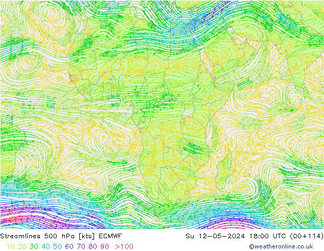 Línea de corriente 500 hPa ECMWF dom 12.05.2024 18 UTC
