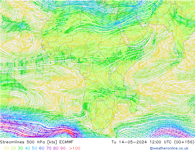 Streamlines 500 hPa ECMWF Út 14.05.2024 12 UTC
