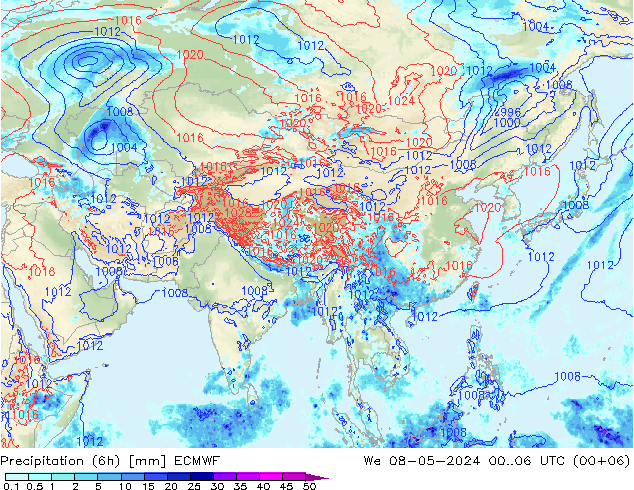 Z500/Rain (+SLP)/Z850 ECMWF mer 08.05.2024 06 UTC