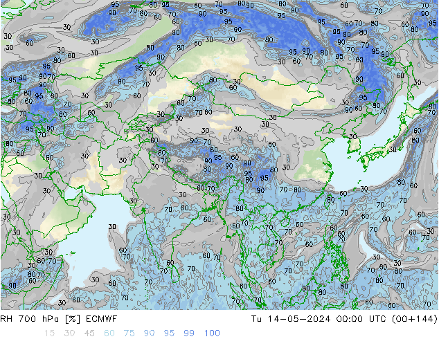 RH 700 гПа ECMWF вт 14.05.2024 00 UTC