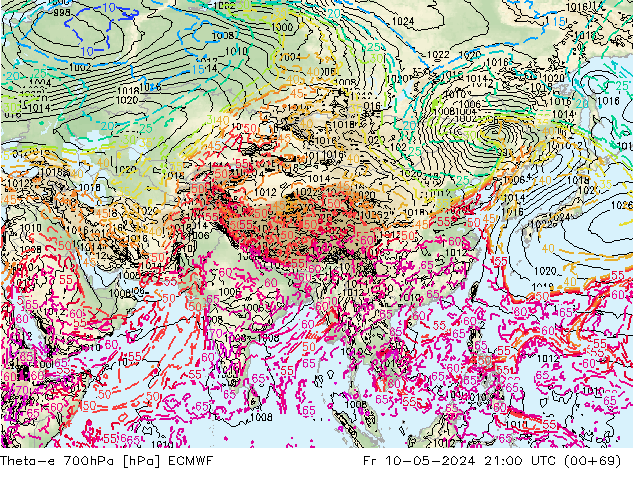 Theta-e 700hPa ECMWF vie 10.05.2024 21 UTC