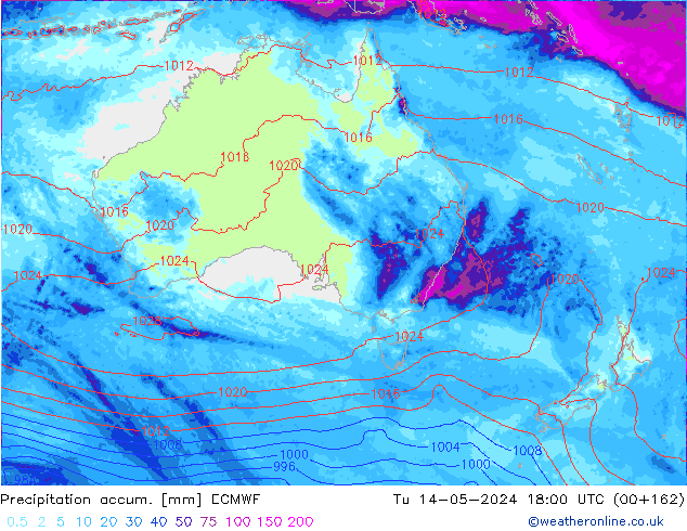 Precipitation accum. ECMWF Tu 14.05.2024 18 UTC