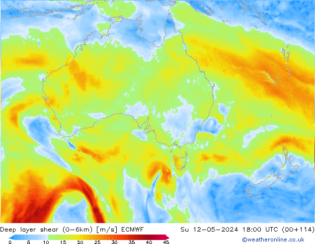 Deep layer shear (0-6km) ECMWF dim 12.05.2024 18 UTC