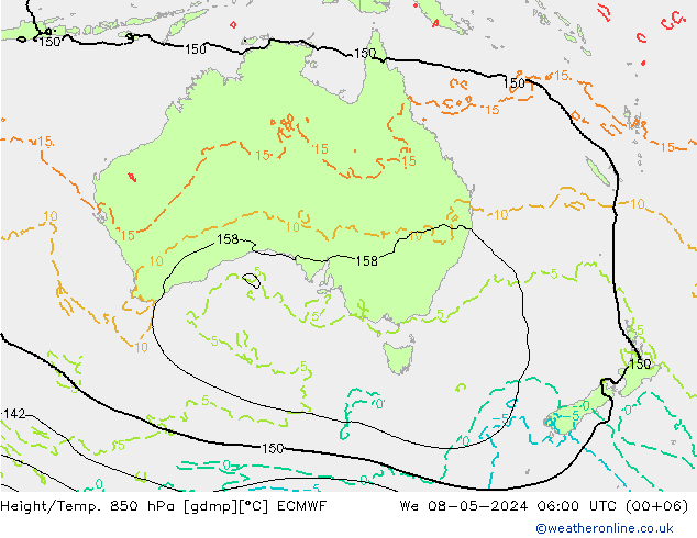 Z500/Rain (+SLP)/Z850 ECMWF Mi 08.05.2024 06 UTC
