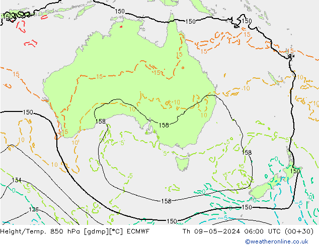Hoogte/Temp. 850 hPa ECMWF do 09.05.2024 06 UTC