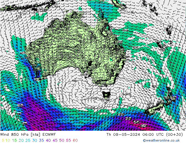Wind 850 hPa ECMWF do 09.05.2024 06 UTC