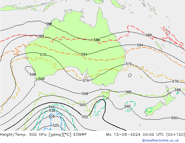Z500/Rain (+SLP)/Z850 ECMWF Seg 13.05.2024 00 UTC