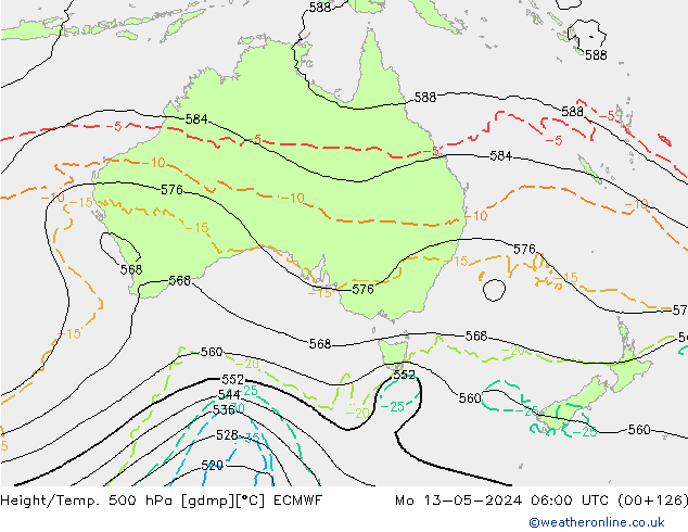 Z500/Rain (+SLP)/Z850 ECMWF Mo 13.05.2024 06 UTC